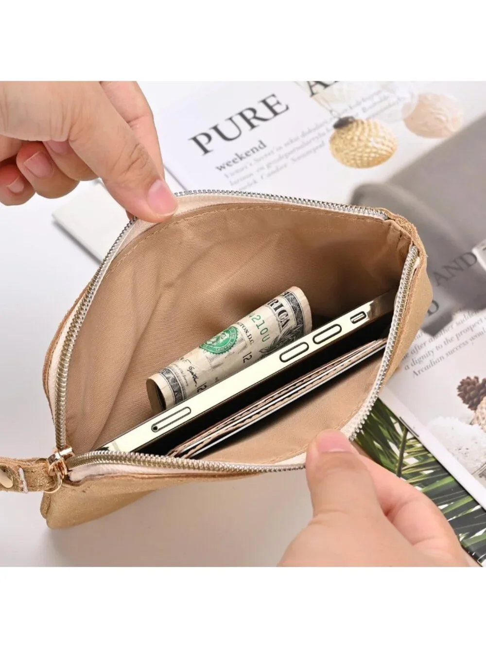 Genuine Leather Wristlet Clutch Purse for Women | Small Evening Pouch Bag with